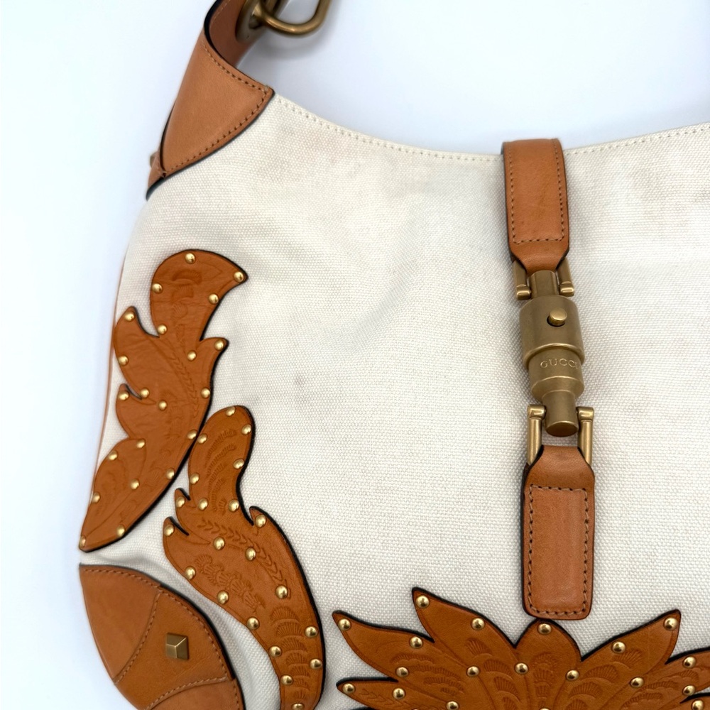 Gucci RARE Western Horsebit Tan and Cream Embellished Jackie Bag - Picture 7 of 13